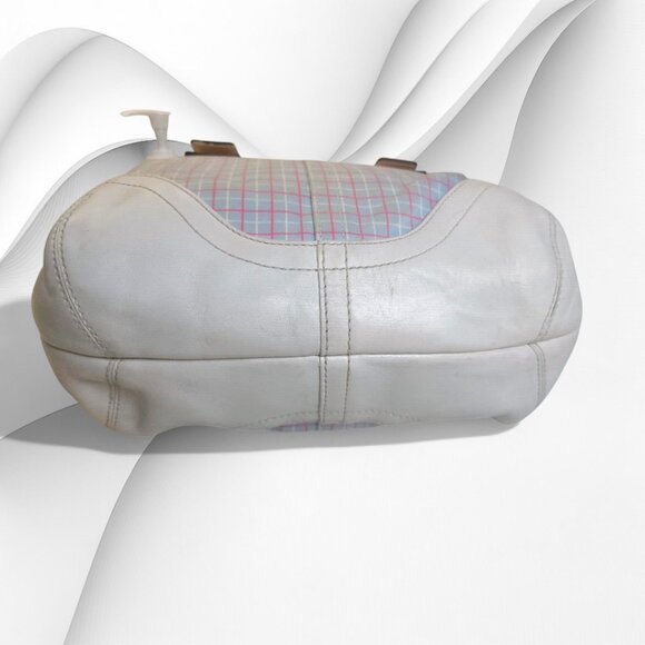 Vintage COACH Soho pastel blue plaid tote with vachetta leather & wristlet - Picture 13 of 15